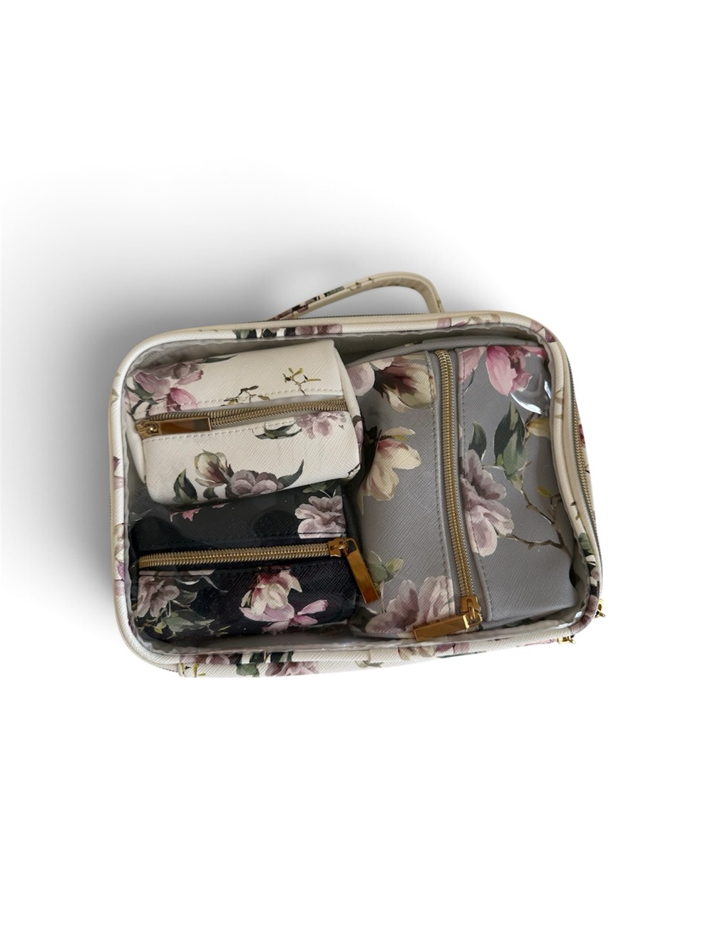 Indigo Floral Trio Cosmetic Case - Clear